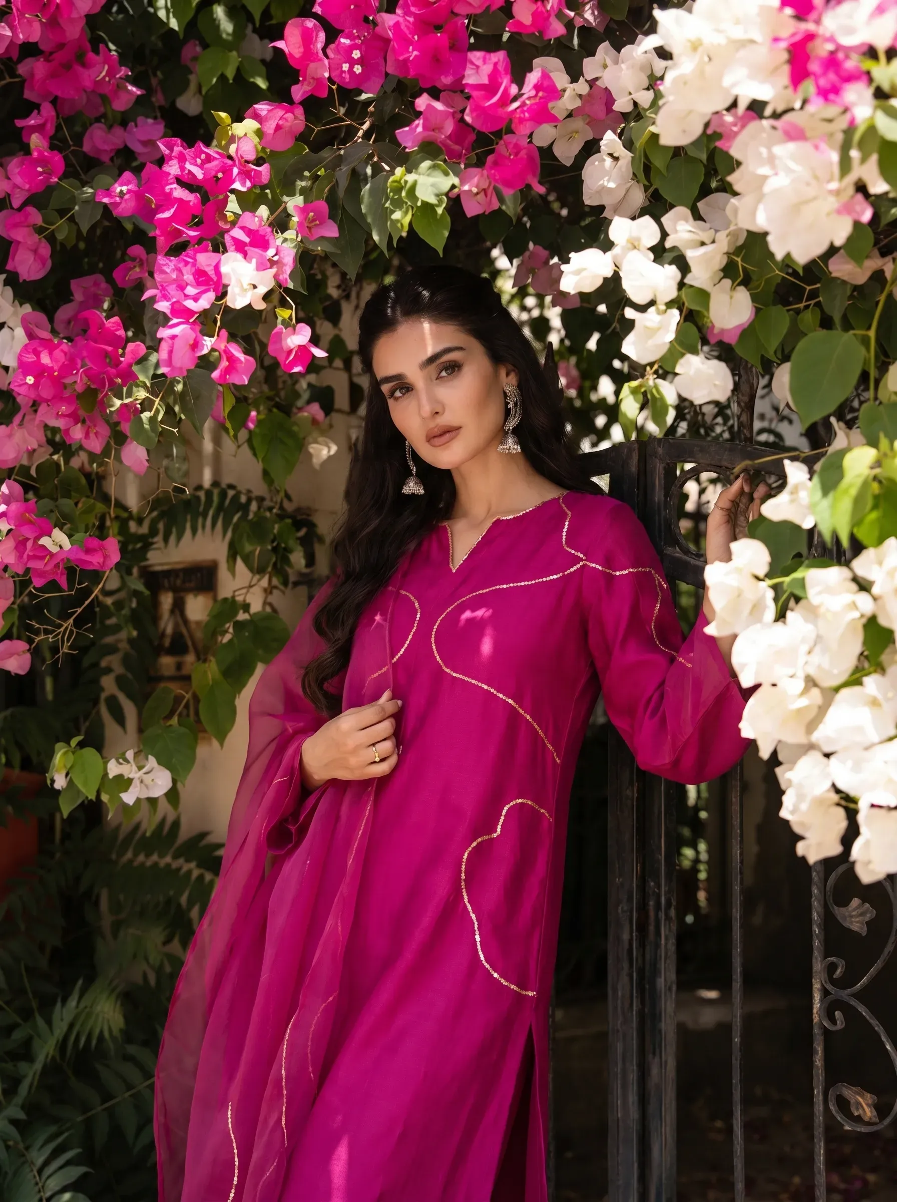 Modern Indian woman wearing a festive kurta set silhouette